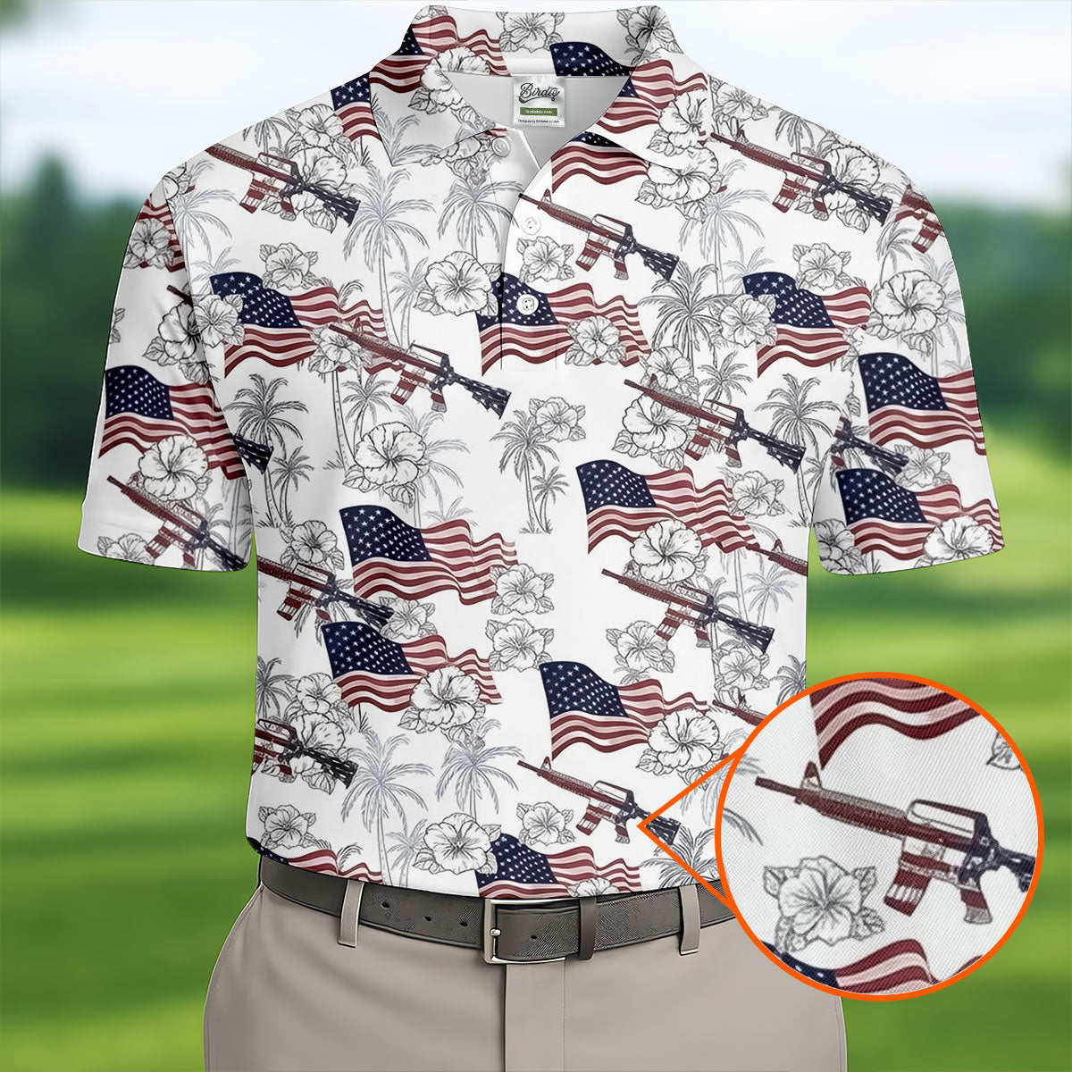 American Flag Pattern 4th Of July Tropical Vibe Patriotic Golf Shirt, 250th Anniversary Golf Shirts For Men