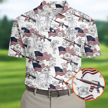 American Flag Pattern 4th Of July Tropical Vibe Patriotic Golf Shirt, 250th Anniversary Golf Shirts For Men