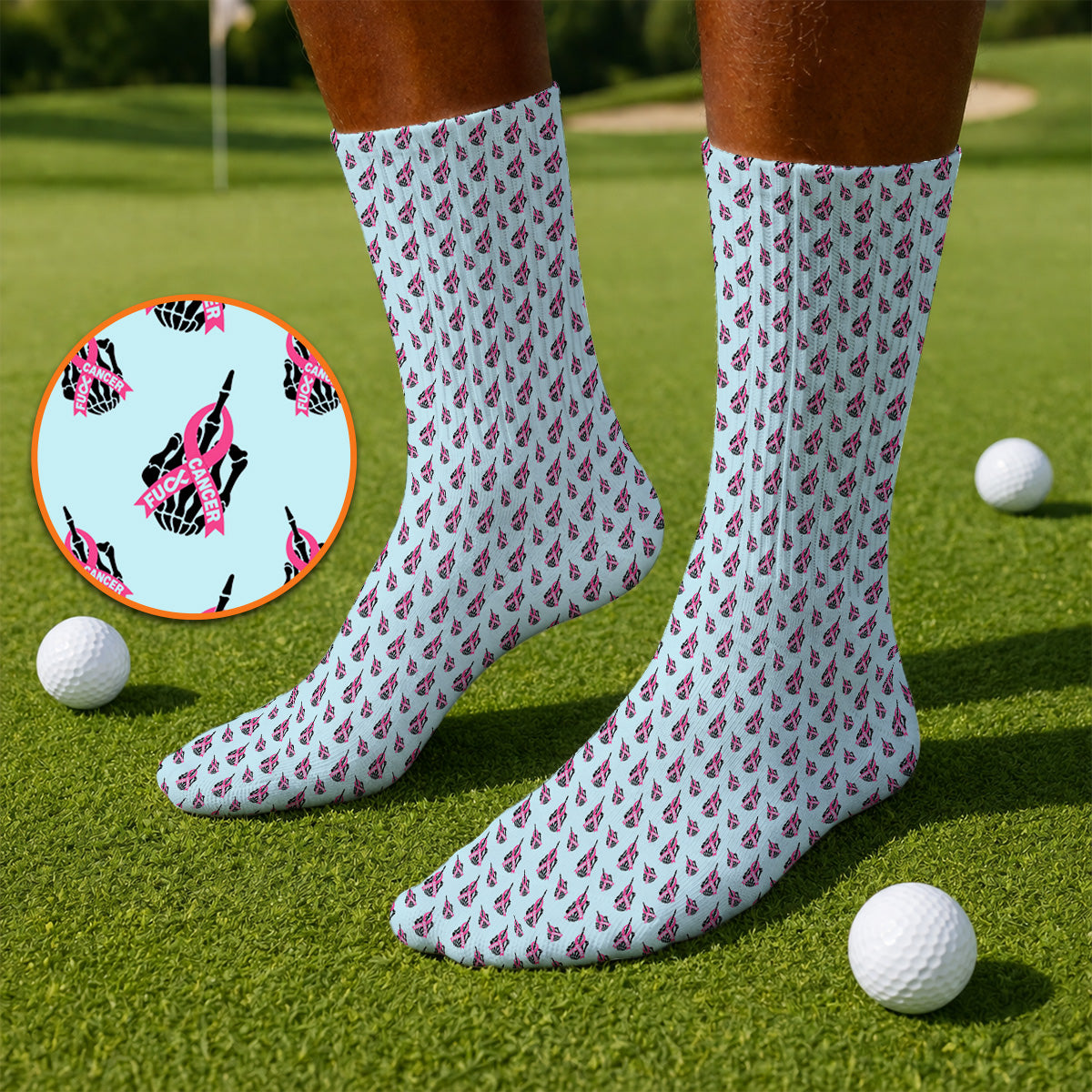 Breast Cancer Awareness Golf Socks, Pink Ribbon Pattern Golf Sock For Breast Cancer Support, Golf Gift For Golfer