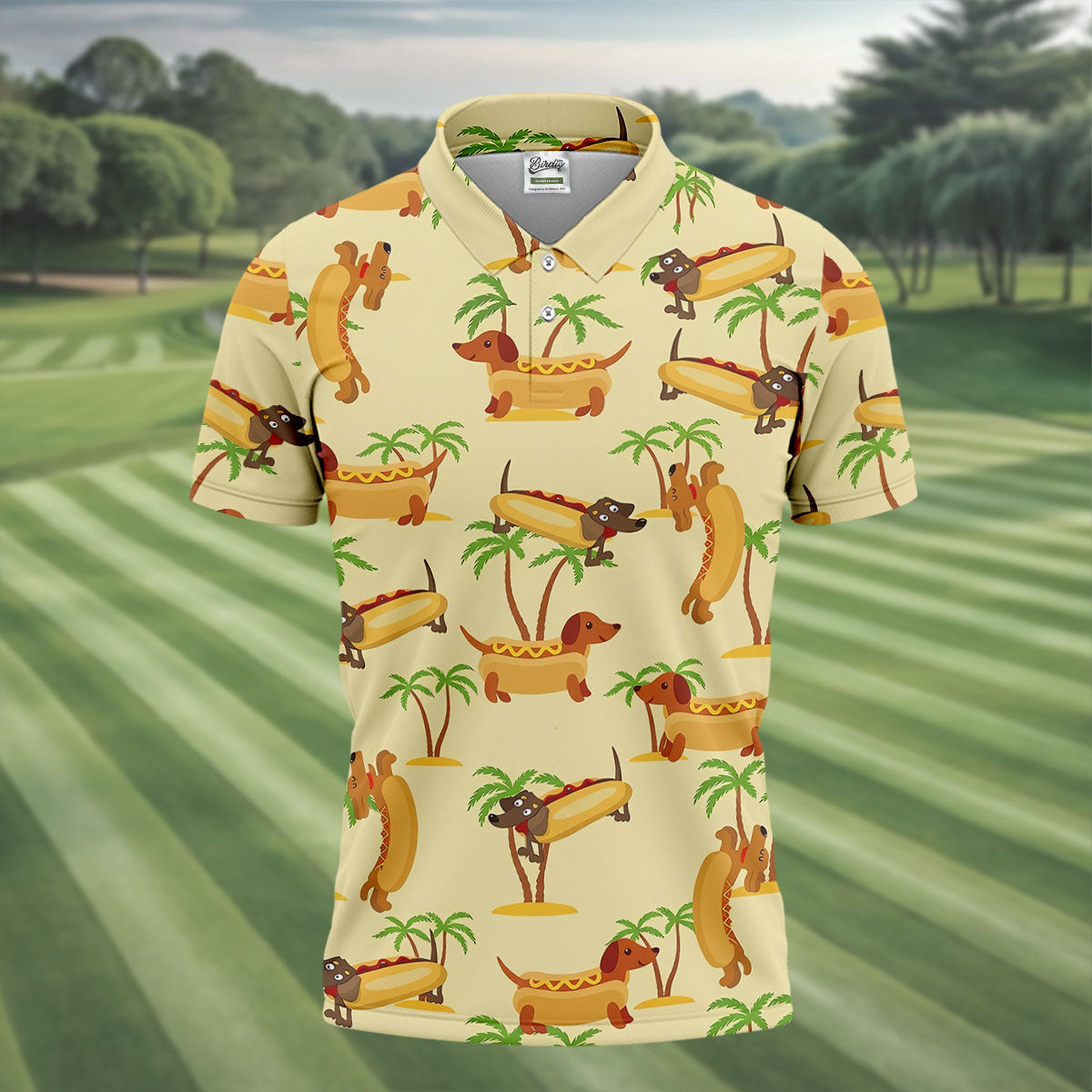 Funny Hot Dog Dachshund Tropical Hawaiian Golf Shirt, Mens Golf Polo, Printed Golf Shirts