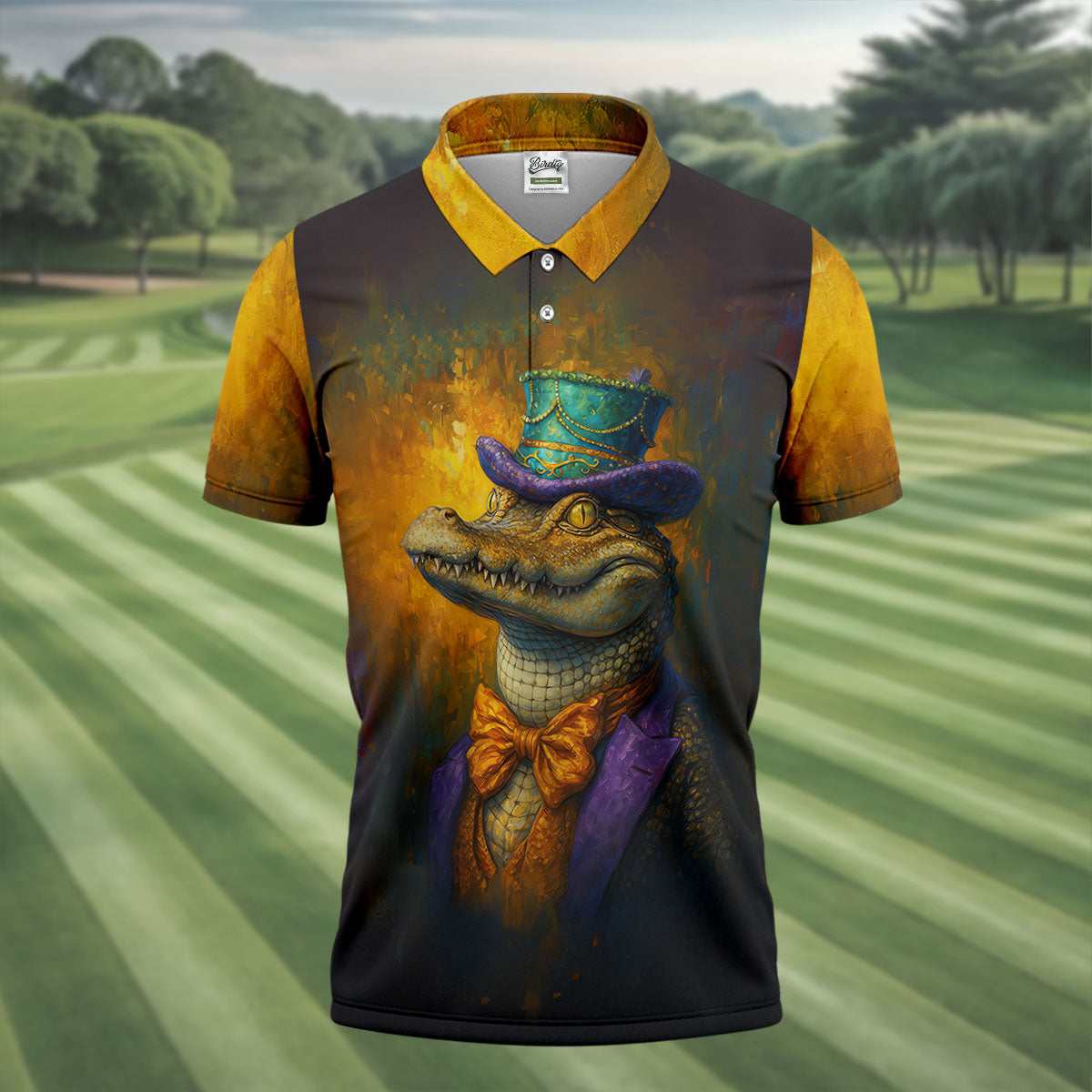 Mardi Gras Aligator Retro Golf Shirt, Golf Tops For Men, Polo ShirtFor Men, Golf Shirts For Men