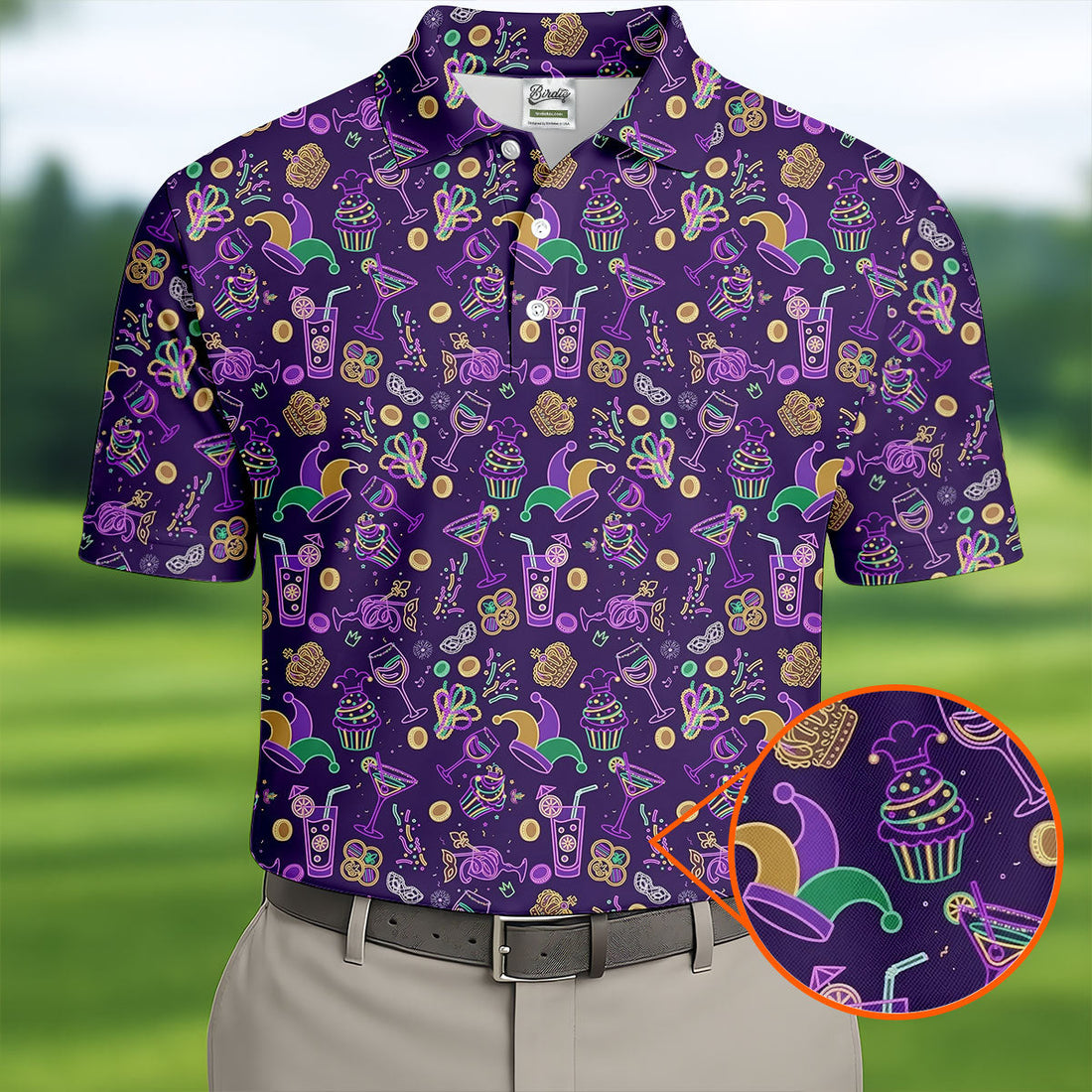 Mardi Gras Food Green Gold Purple Golf Tops For Men, Polo ShirtFor Men, Golf Shirts For Men