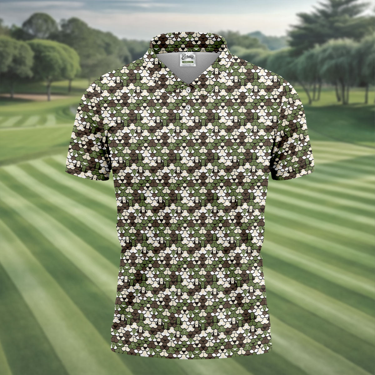 Adult Humor Mermaid Scale Golf Shirt, Woodland Scale Pattern Polo, Polo Shirts For Men
