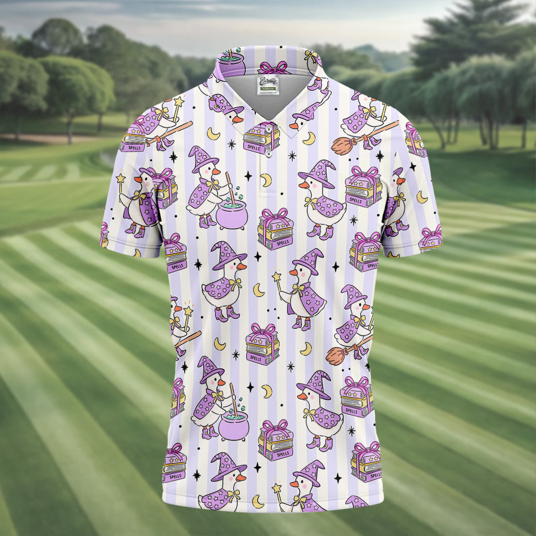 Halloween Witch Goose Purple Pastel Fun Golf Shirts For Men, Polo ShirtFor Men, Golfing Apparel