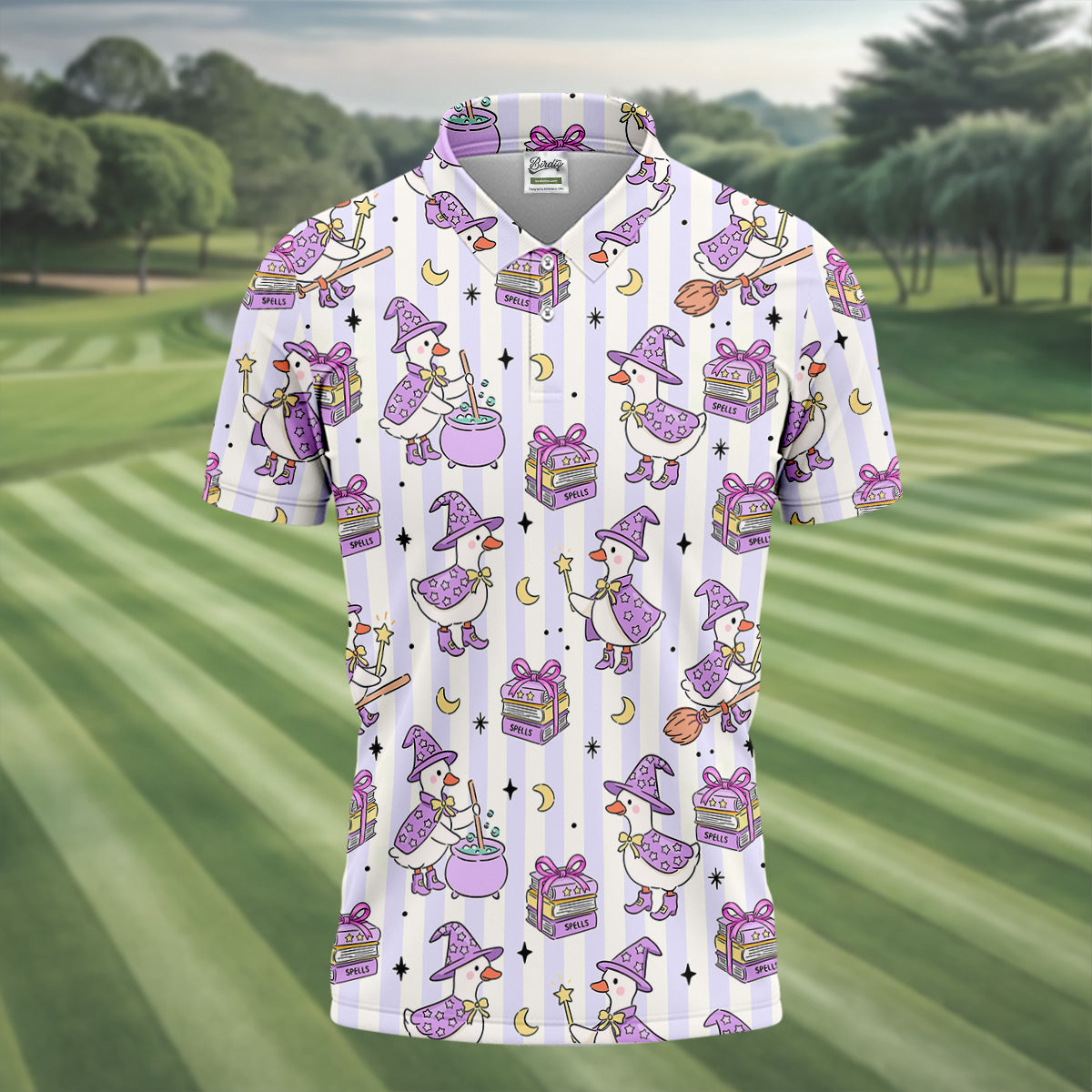 Halloween Witch Goose Purple Pastel Fun Golf Shirts For Men, Polo ShirtFor Men, Golfing Apparel