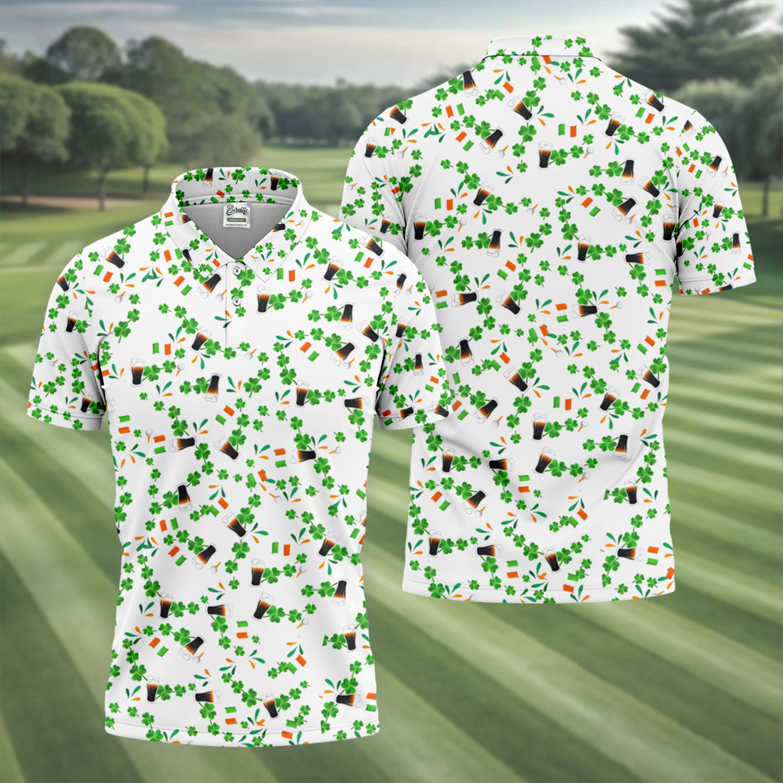 Dark Stout Beer St Patrick's Day Shamrocks White Golf Shirt, Polo ShirtFor Men, Golf Shirts For Men