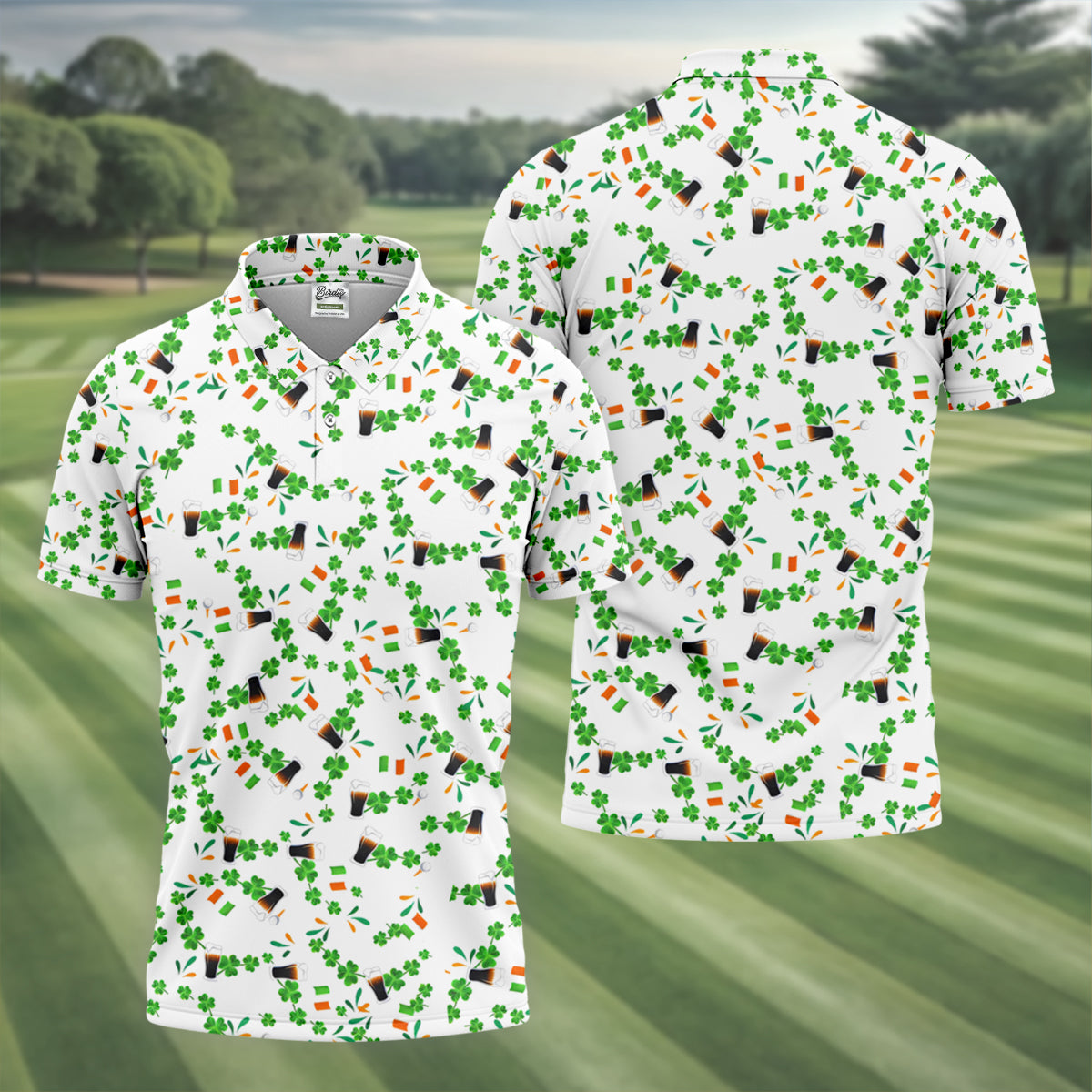 Dark Stout Beer St Patrick's Day Shamrocks White Golf Shirt, Polo ShirtFor Men, Golf Shirts For Men