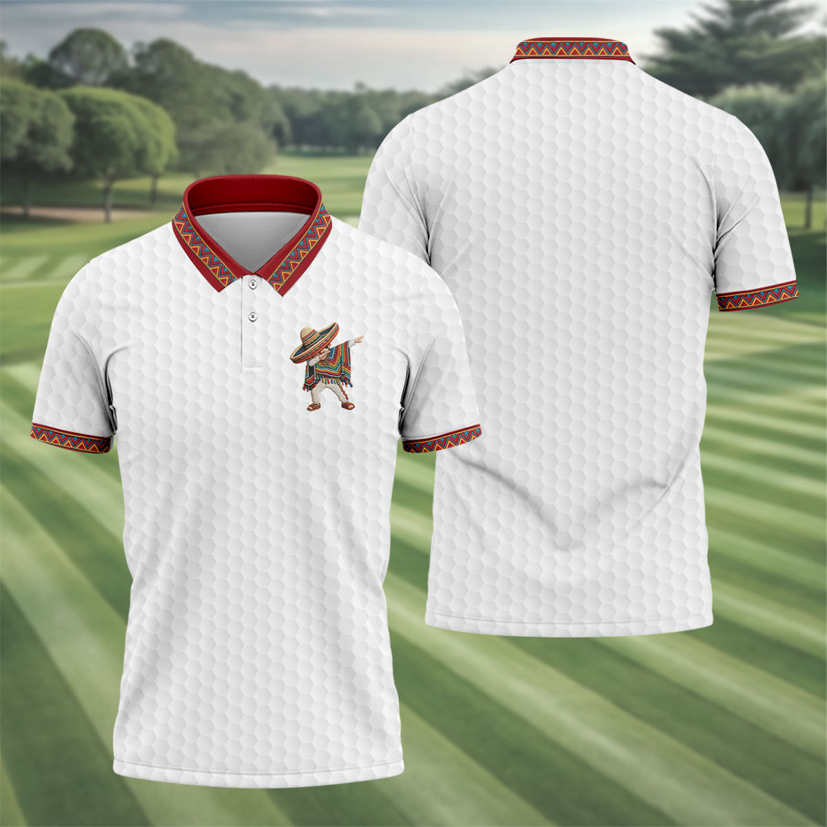 Cinco De Mayo Celebration Golf Ball Pattern White Golf Shirt, Polo Shirtor Men