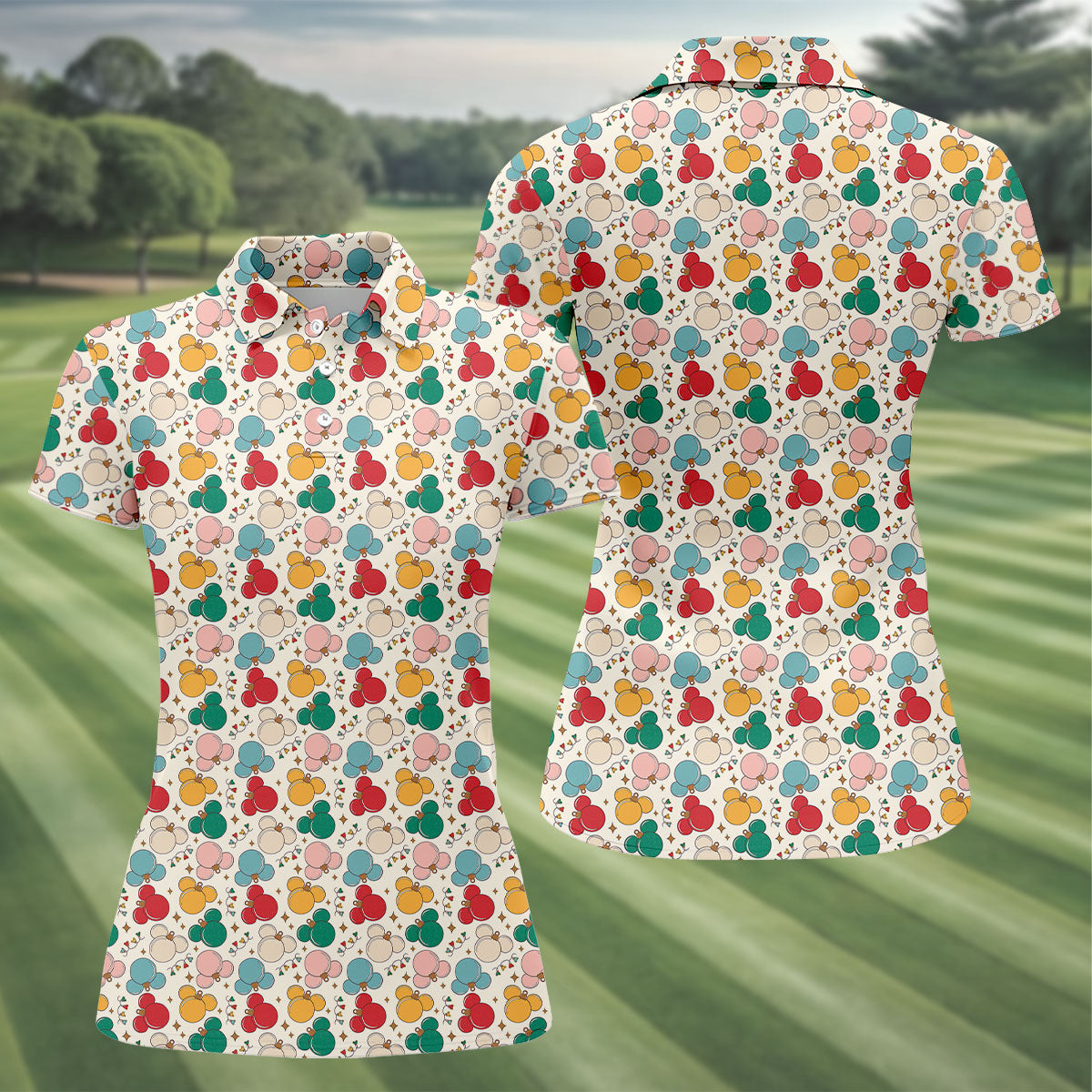 Colorful Christmas Fun Women's Golf Shirts, Gifts For Golf Lovers, Ladies Golf Polos, Christmas Golf Shirt
