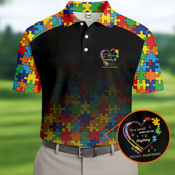 In A World Where You Can Be Anything Be Kind Autism Awareness Puzzle Pattern Black Fade Men's Golf Shirt