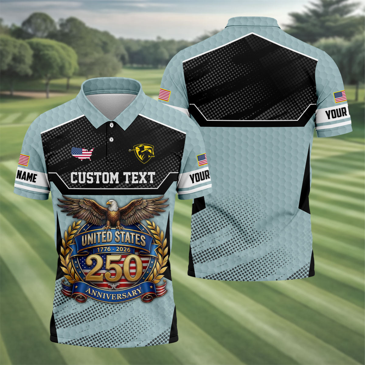 US 250 Anniversary Patriotic 4th Of July Blue Grey Golf Shirt, Polo Shirtor Men, Golf Shirts For Men