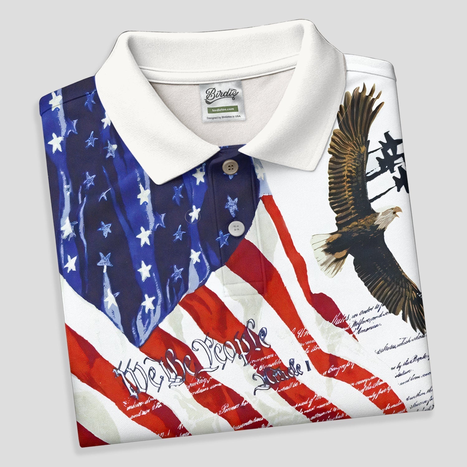 We The People Bald Eagle American Flag Golf Tops For Men, 250th Anniversary Patriotic Golf Shirt