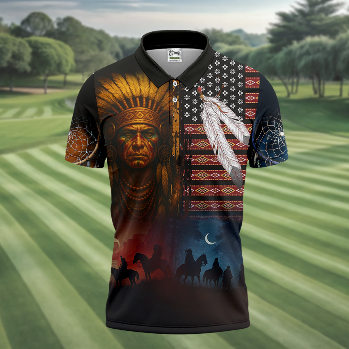 Native Heritage Red & Blue Golf Tops For Men, Native American Ancestry Polo Shirtor Men, Indigenous Peoples Month