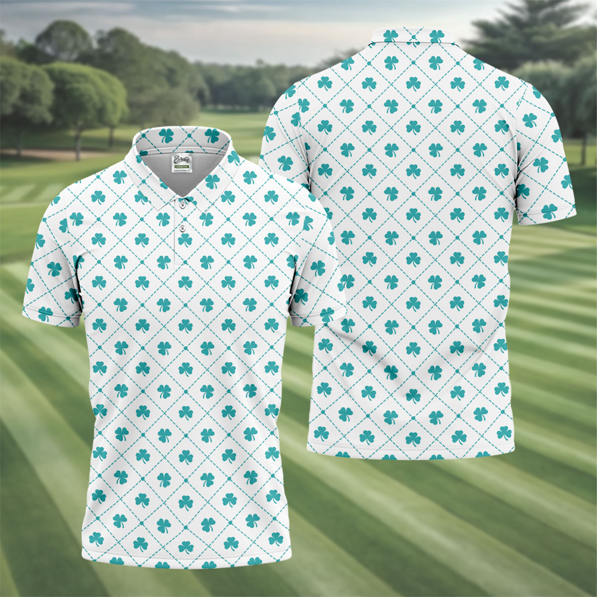 Grid Pattern Shamrock Golf Shirt, St Patrick's Day Golf Tops For Men, Golf Shirts For Men, Polo ShirtFor Men