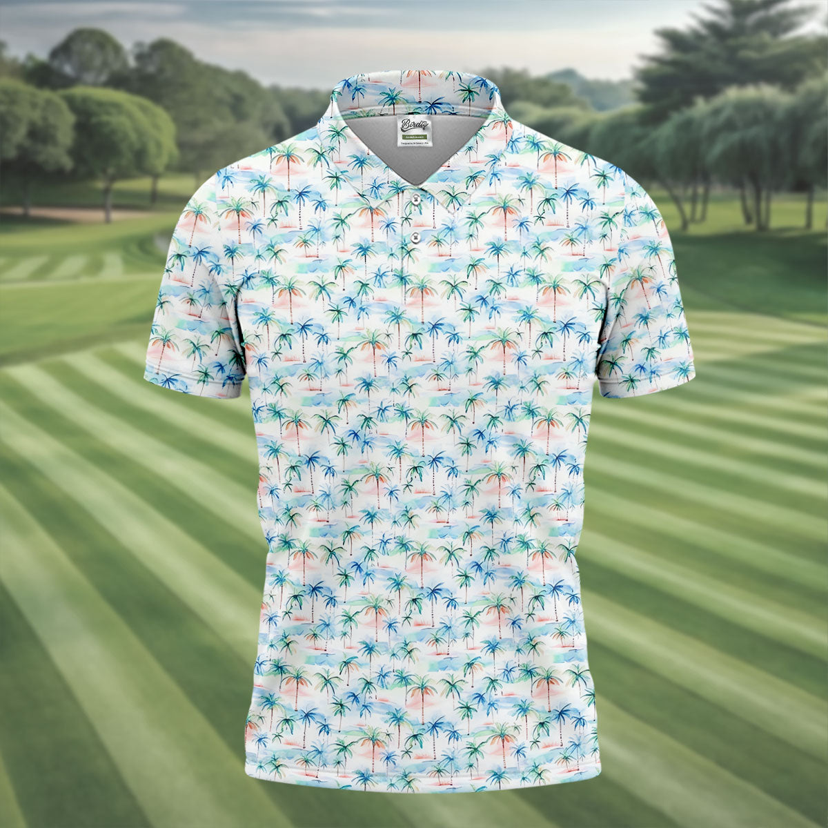 Watercolor Palm Tree Hawaiian Golf Shirt, Summer Vibe Men's Golf Shirt, Polo Shirts For Men