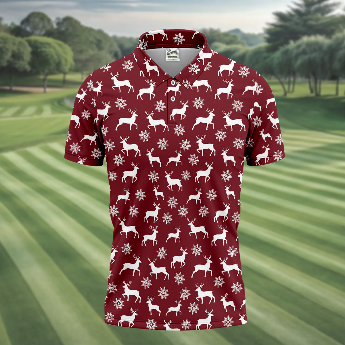 Reindeer Christmas Maroon Golf Shirt, Christmas Golf Shirt, Polo ShirtFor Men, Golf Shirts For Men