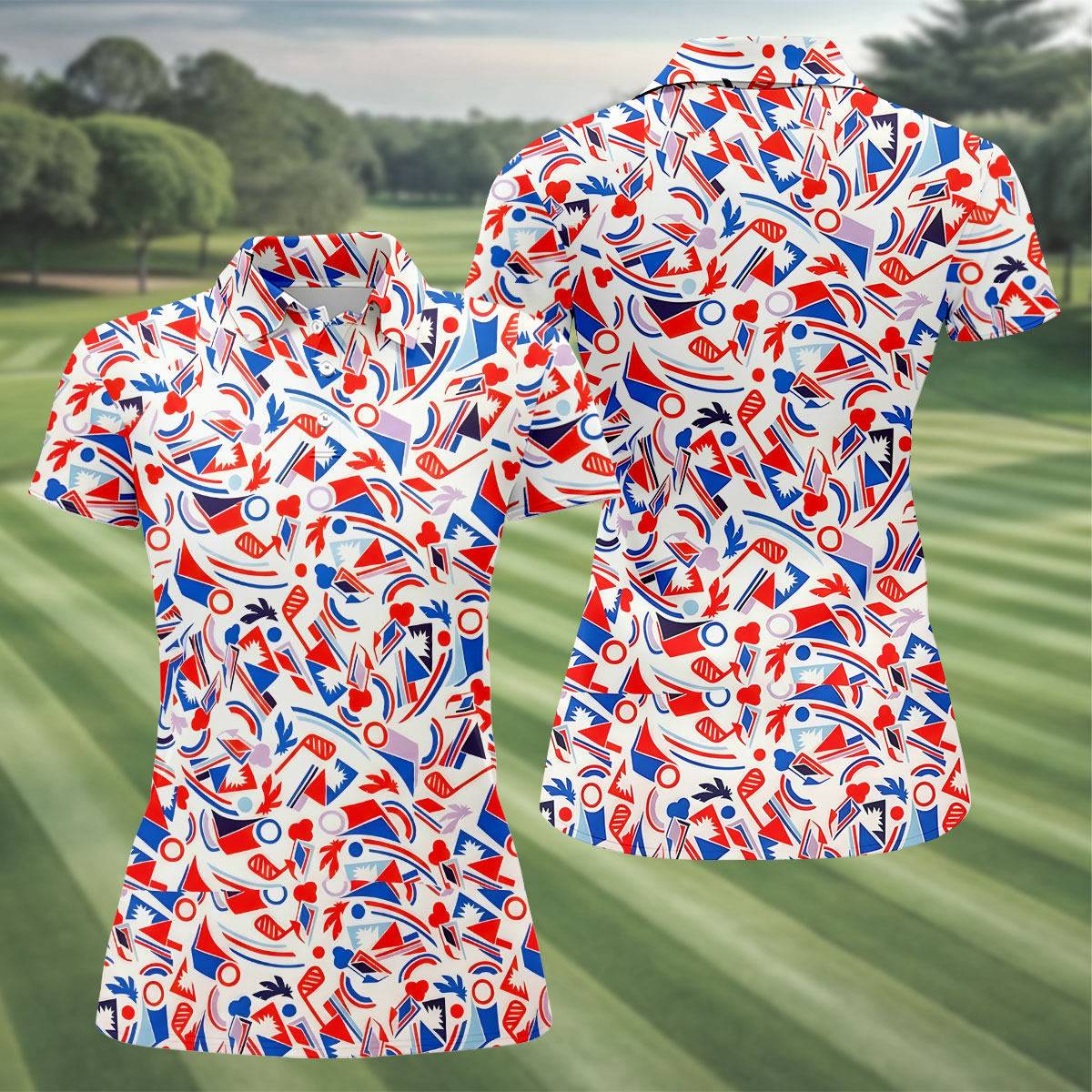 Red White Blue Golf Pattern Patriotic Golf Shirt, 250 Years Of Freedom 4th Of July Golf Shirt For Women
