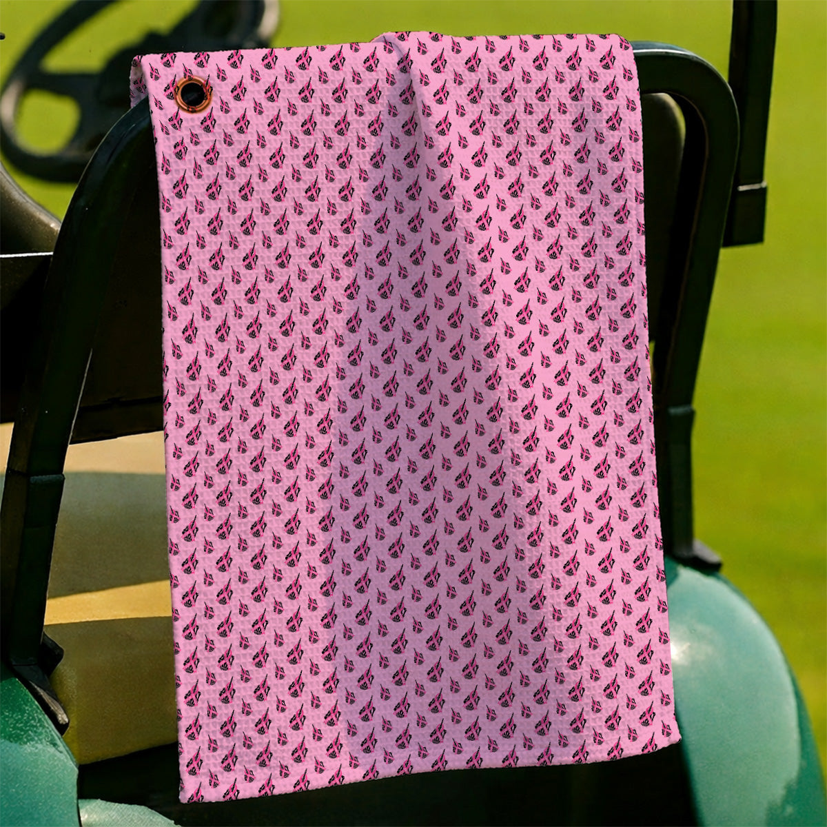 Breast Cancer Awareness Golf Towel, Pink Ribbon Pattern Golf Towels For Breast Cancer Support, Golf Gift For Golfer