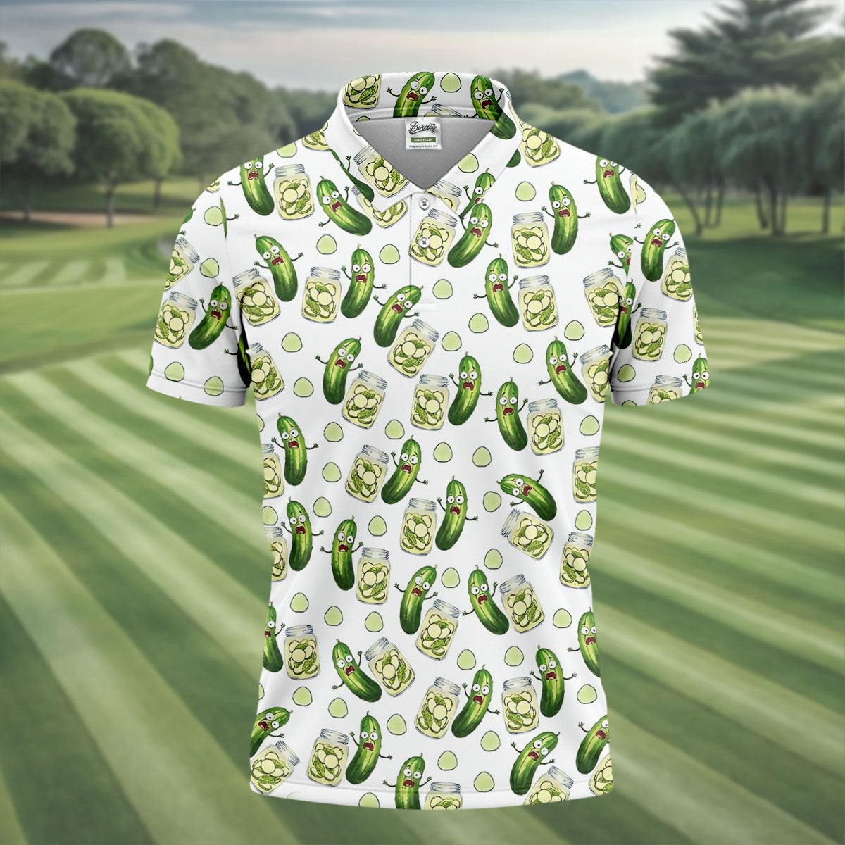 Funny Pickle Hawaiian Golf Shirt, Cartoon Style Men's Golf Shirt, Polo Shirts For Men