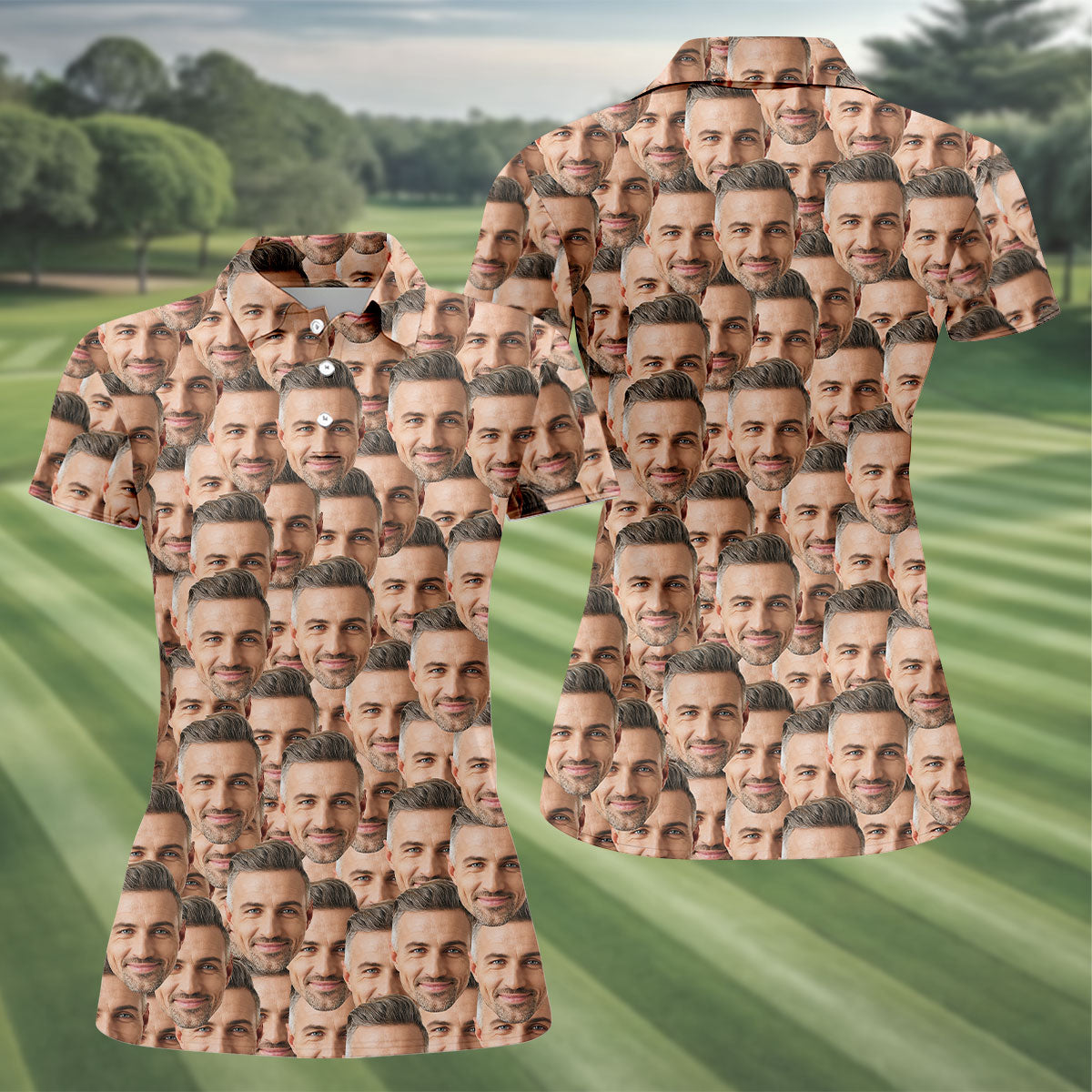 Custom Face All Over Print Fun Women's Golf Shirts, Valentines Golf Gift, Ladies Golf Polos