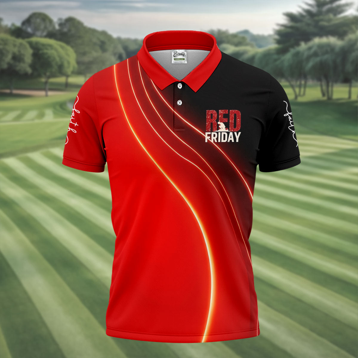 Red Friday Red Black Gradient Faith 4th Of July Golf Shirt, 250 Years Polo Shirt Men