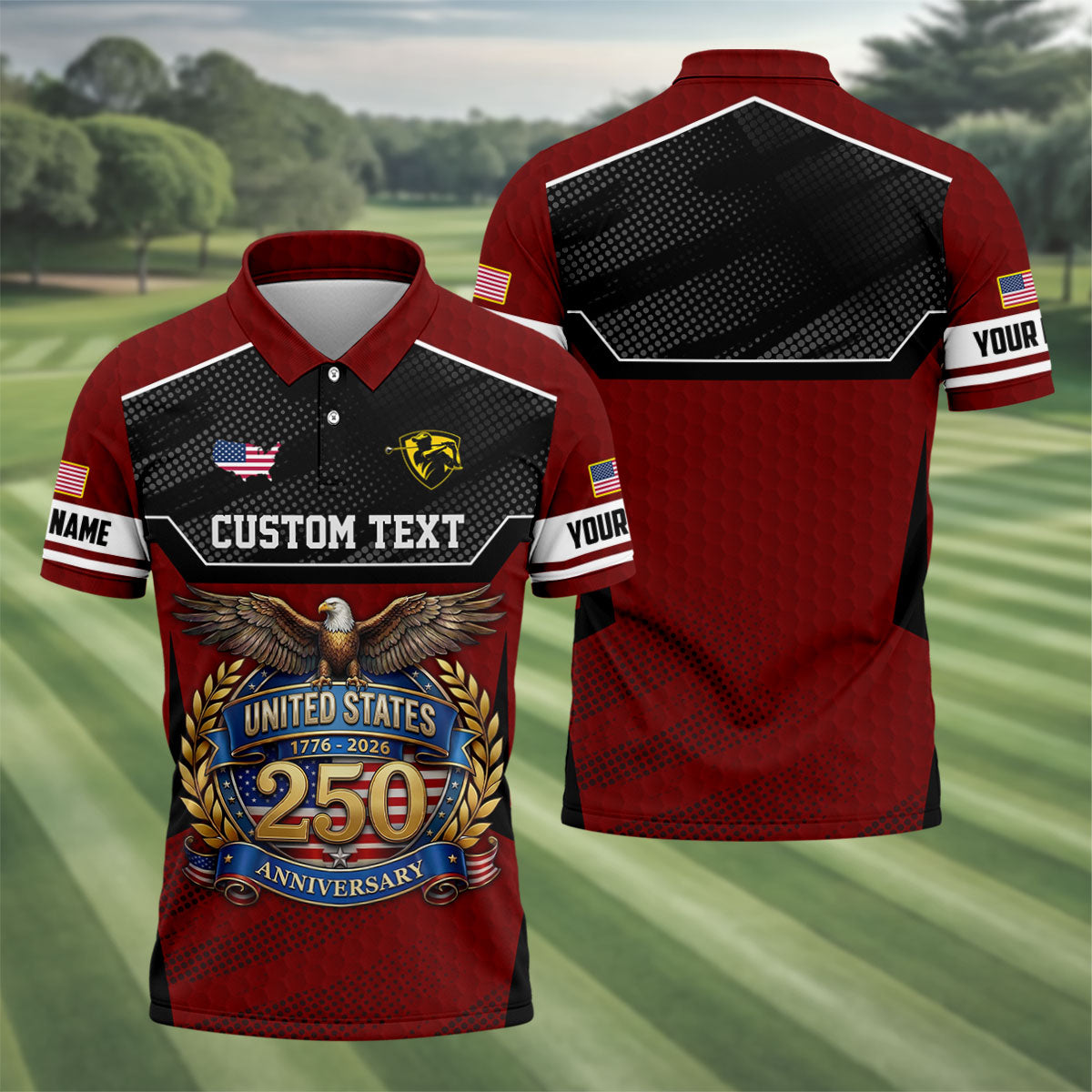 US 250 Anniversary Patriotic 4th Of July Red Golf Shirt, Polo Shirtor Men, Golf Shirts For Men