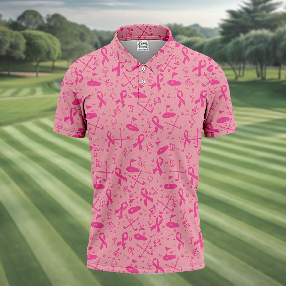 Awareness Ribbon Light Pink Golf Shirt, Cancer Awareness Shirt, Polo ShirtFor Men