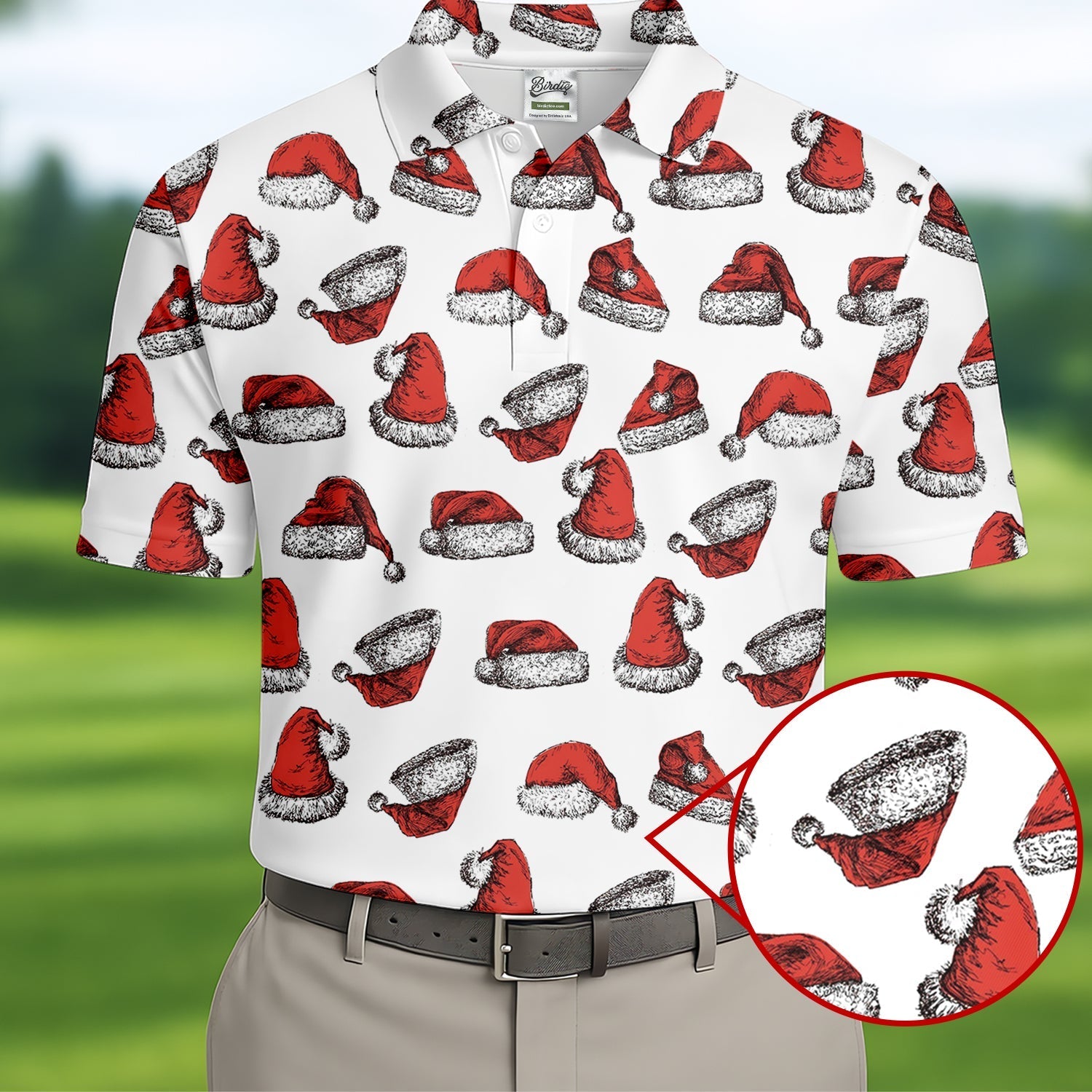 Santa Hat Pattern Christmas White Golf Tops For Men, Christmas Golf Shirt, Men's Golf Apparel