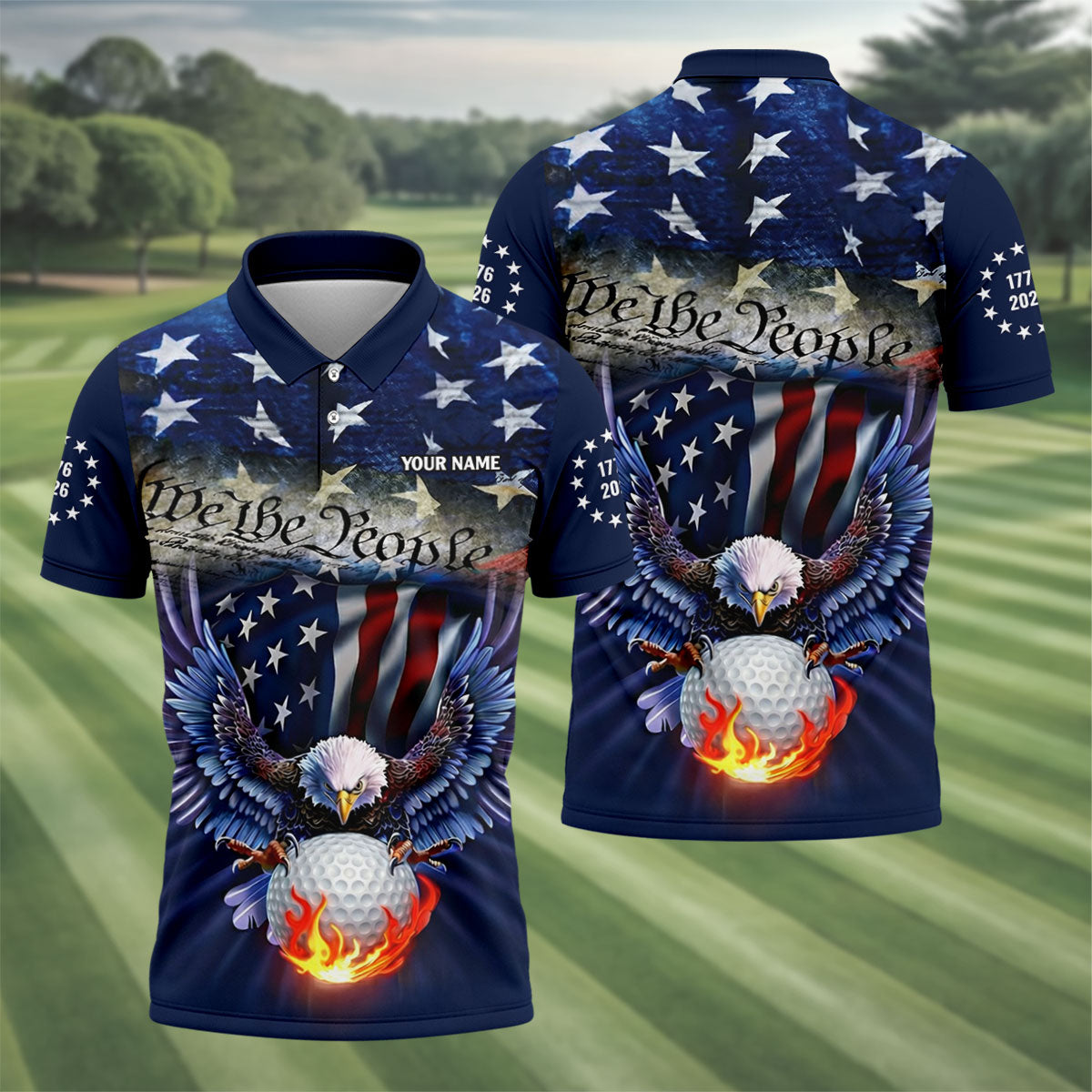 We The People Eagle Golf Ball 250th Anniversary USA 1776-2026 Golf Tops For Men, 4th Of July Golf Shirts For Men