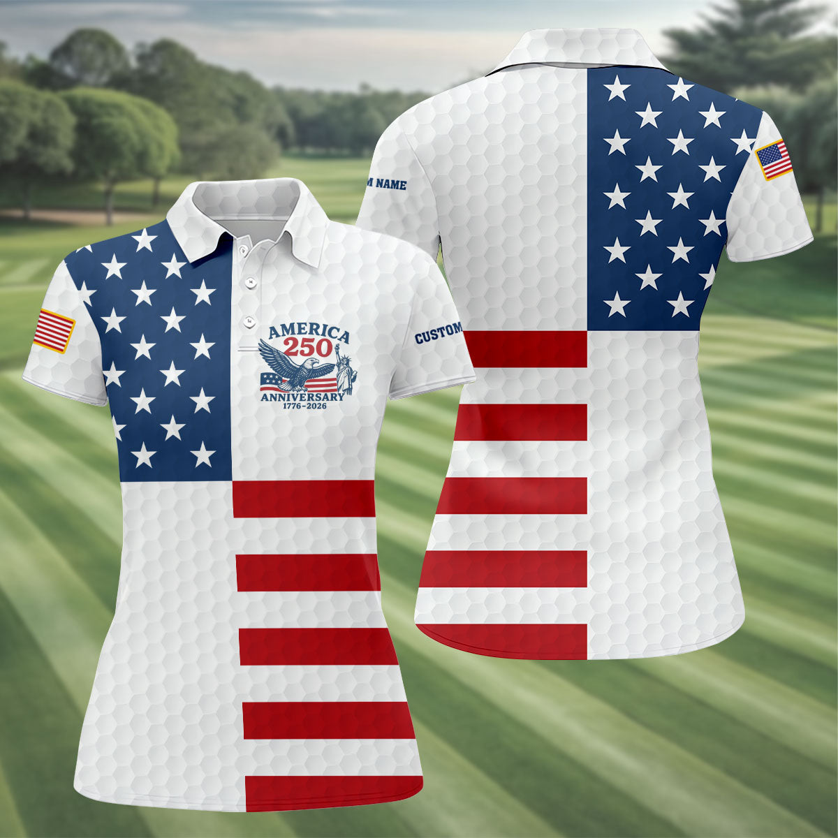 America 250 Anniversary Golf Ball Pattern Patriotic Golf Shirt, 4th Of July Golf Shirt For Women