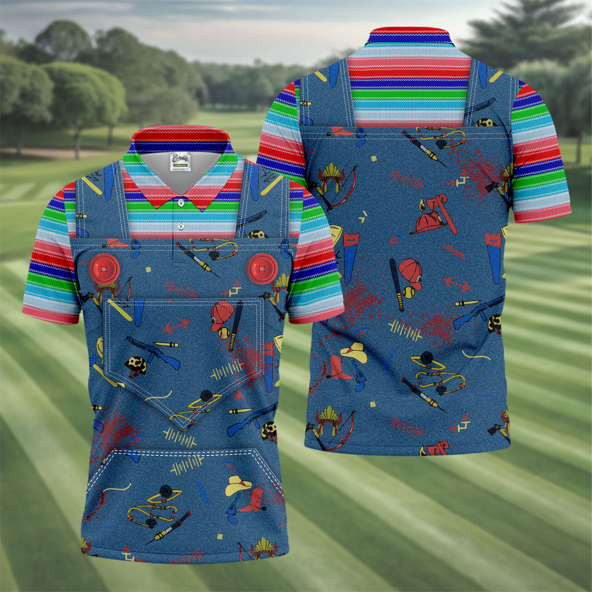 Creepy Halloween Horror Character Golf Tops For Men, Horror Cosplay Fun Men's Golf Polos, Polo Shirtor Men