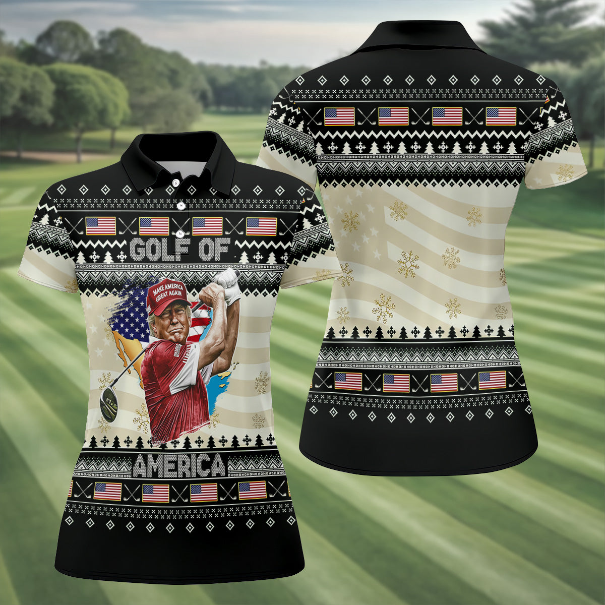 Trump Golf Of America Christmas Golf Shirt Women's Golf Shirts, Unique Gift For Golfer, Ladies Golf Polos