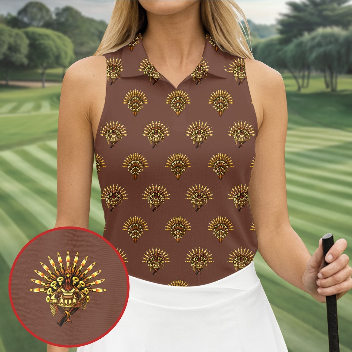 Army Turkey Thanksgiving Women Golf Top, Christmas Golf Shirt, Fun Women's Golf Shirts, Ladies Golf Polos