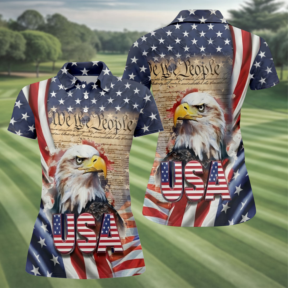 We The People Bald Eagle USA 250th Anniversary Women's Golf Tops, Ladies Golf Shirts, 4th Of July Patriotic Golf Shirt