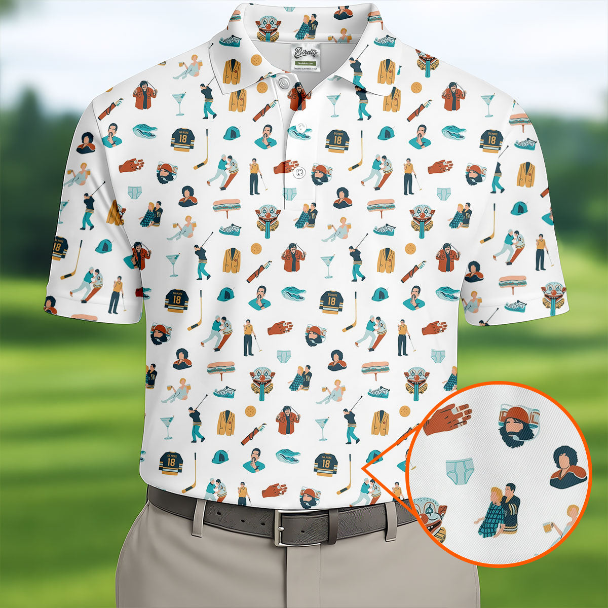 30th Anniversary Sport Movie Character White Golf Shirt, Men's Funny Golf Shirts, Golf Shirts For Men
