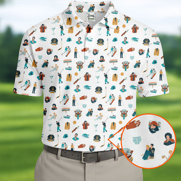 30th Anniversary Sport Movie Character White Golf Shirt, Men's Funny Golf Shirts, Golf Shirts For Men