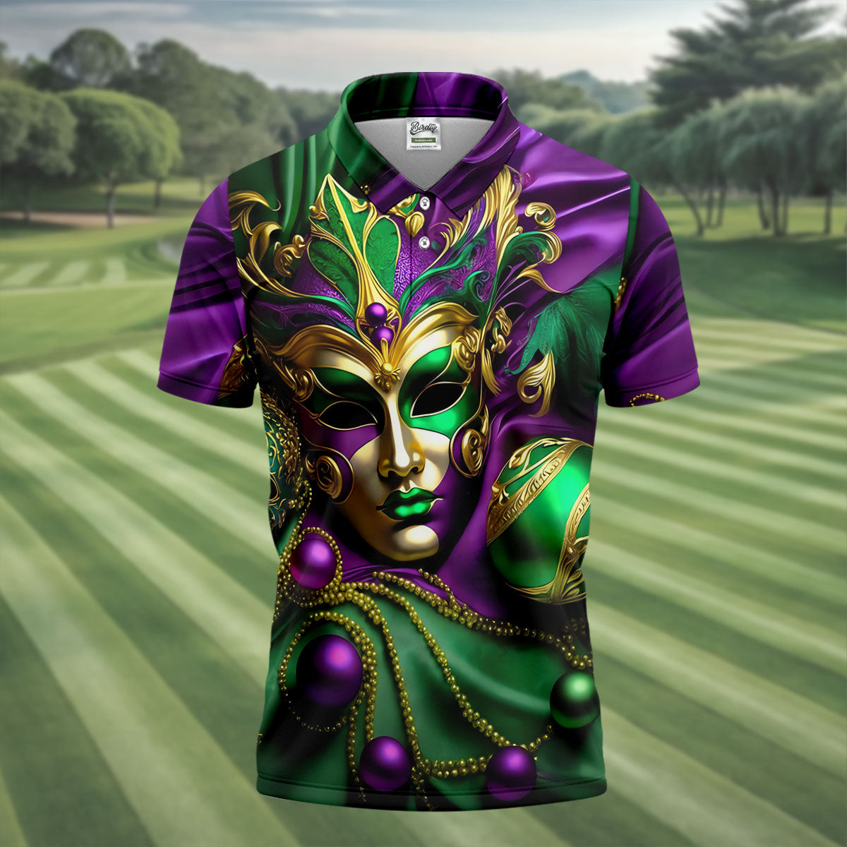 Mardi Gras Face Mask Purple Green Gold Polo ShirtFor Men, Golf Shirts For Men, Polo For Men