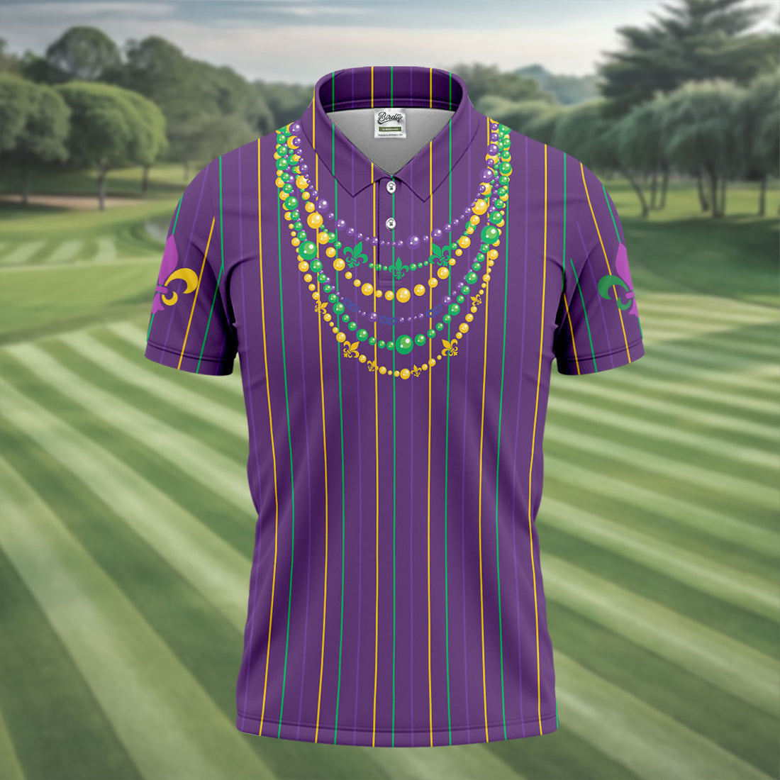 Mardi Gras Beads Necklaces Print Purple Golf Shirt, Golf Tops For Men, Polo ShirtFor Men, Golf Shirts For Men