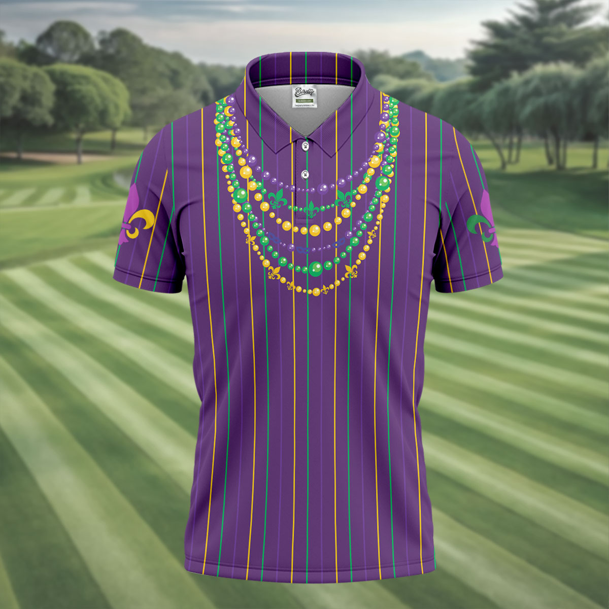 Mardi Gras Beads Necklaces Print Purple Golf Shirt, Golf Tops For Men, Polo ShirtFor Men, Golf Shirts For Men