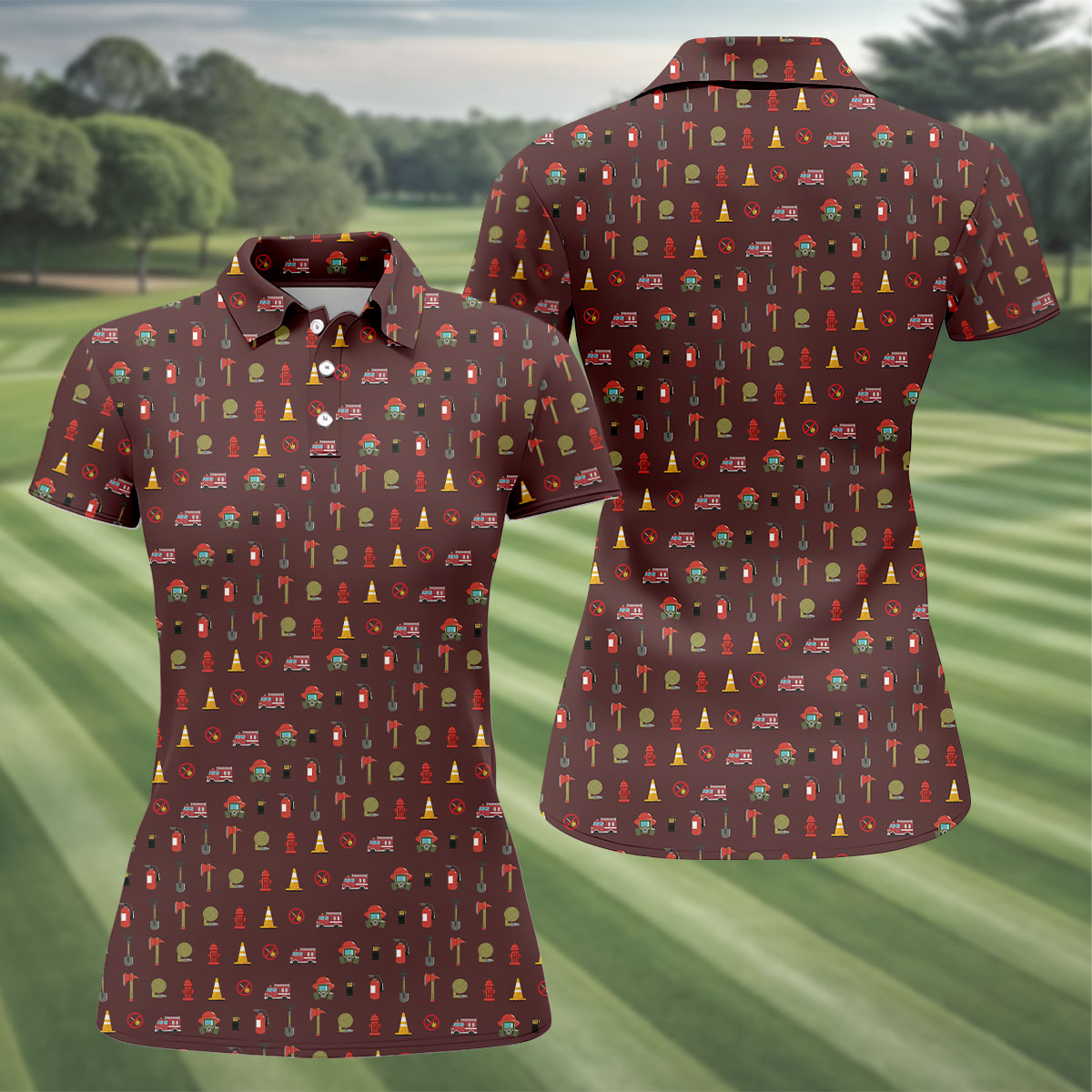 Fireman Patter Fun Women's Golf Shirts, Golf Shirt For Women, Ladies Golf Shirts, Women's Polo Shirt