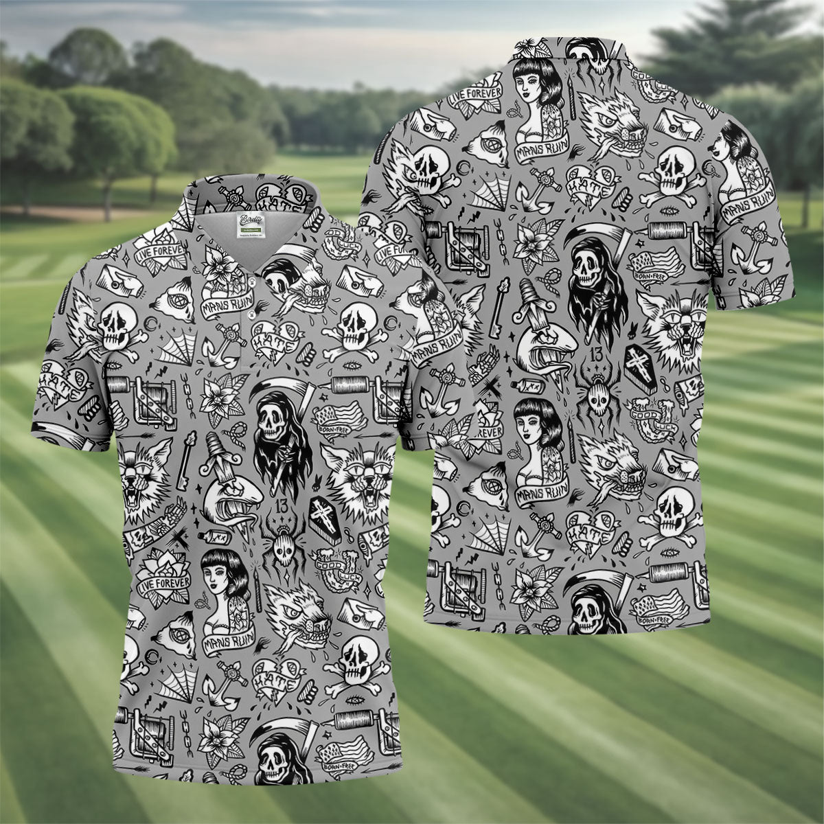 Mans Ruin Horror Theme Hawaiian Golf Shirt, Halloween Vibe Men's Golf Shirt, Polo ShirtFor Men
