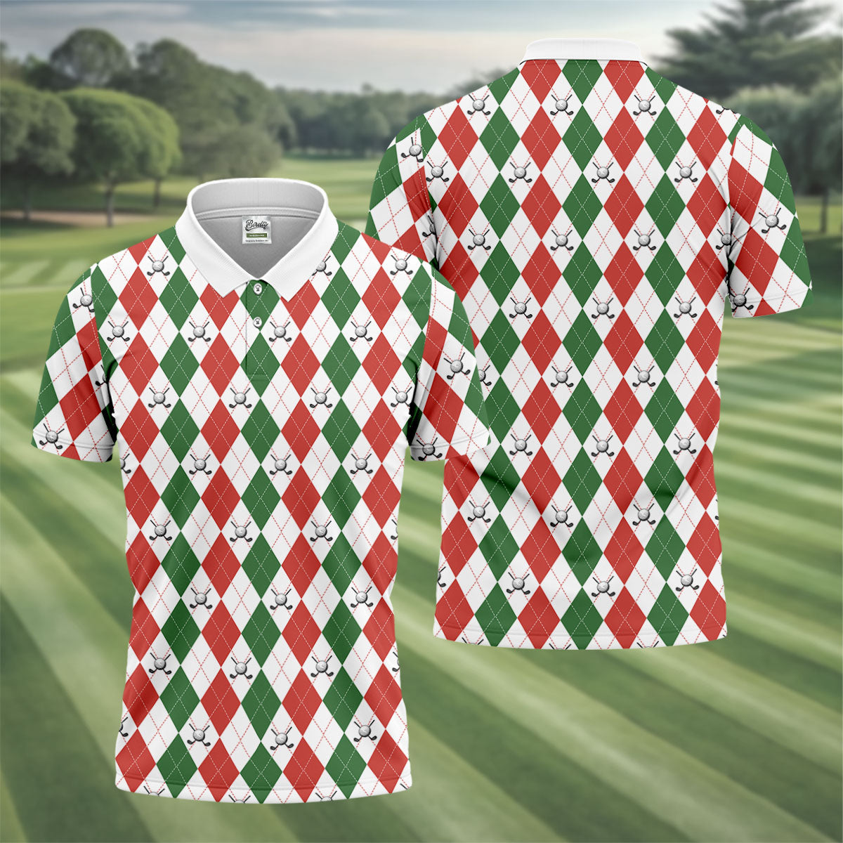 Christmas Plaid Argyle Pattern Golf Polo ShirtChristmas Golf Gift, Polo ShirtFor Men, Golfing Apparel