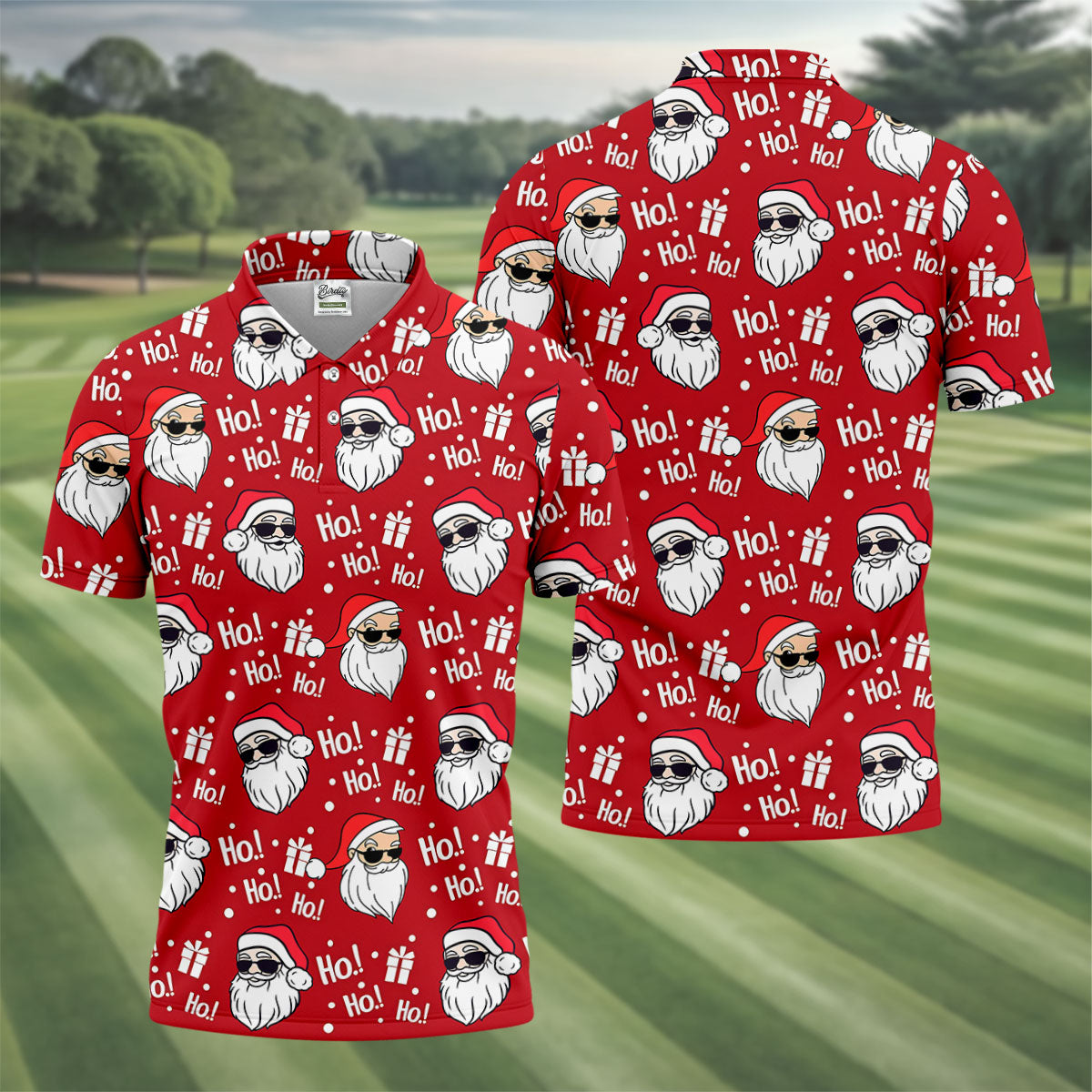 Santa Claus Pattern Christmas Red Golf Tops For Men, Christmas Golf Shirt, Polo Shirts For Men