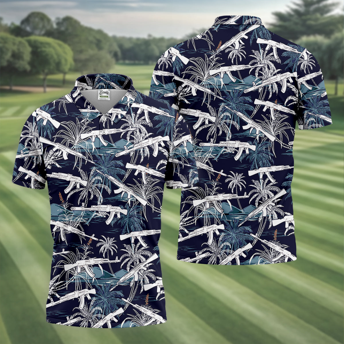 Dark Blue Color Army Theme Hawaiian Golf Polo, Golf Shirts For Men, Polo ShirtFor Men