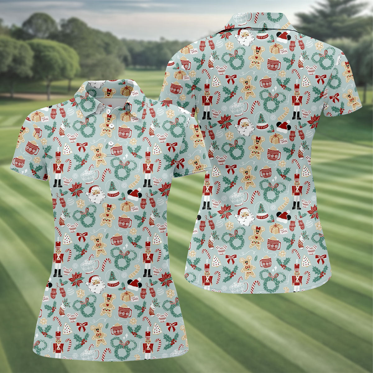 Cute Cartoon Christmas Sweets Women's Golf Tops, Christmas Golf Shirt, Ladies Golf Shirts, Women's Golf Gifts