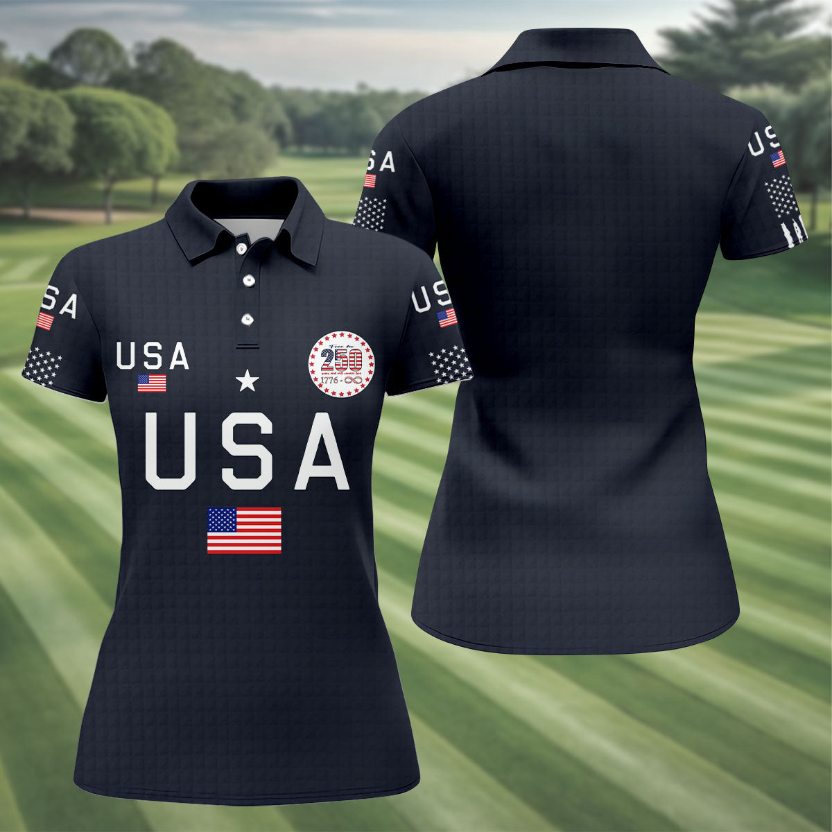 Free For 250 Years Black Patriotic Golf Shirt, 4th Of July Golf Shirt, 250th Anniversary Women Golf Top