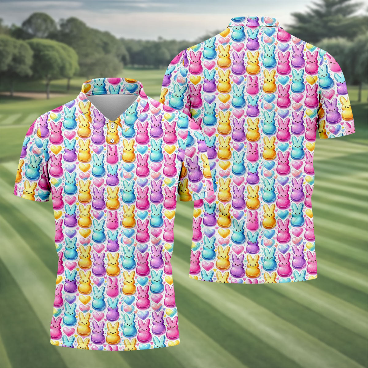 Easter Bunny Jelly Effect Seamless Pattern Golf Shirts For Men, Men's Funny Golf Shirts, Polo ShirtFor Men