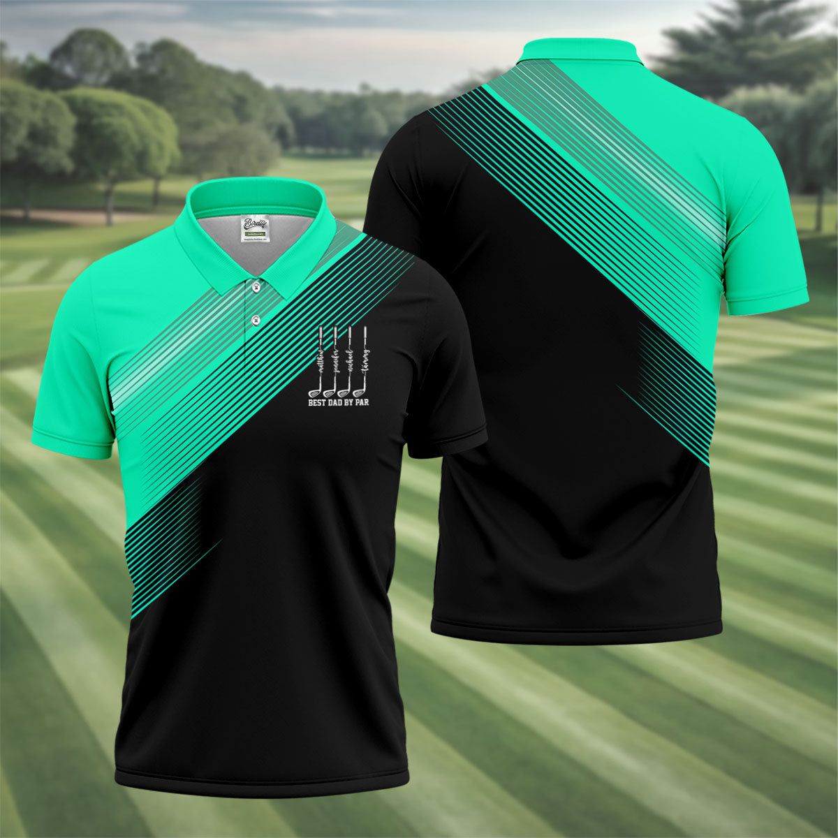 Best Dad By Par Diagonal Striped Father's Day Golf Shirt, Golf Gift For Dad, Polo Shirtor Men