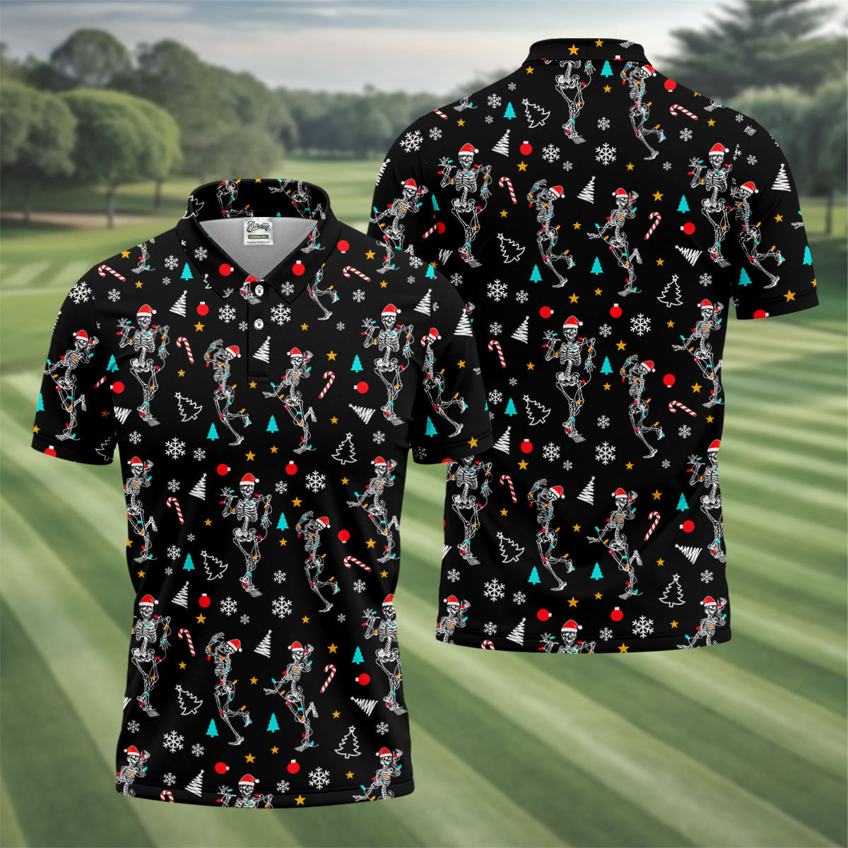 Skeleton Christmas Fun Golf Shirts For Men, Christmas Golf Shirt, Polo ShirtFor Men, Cool Golf Gift