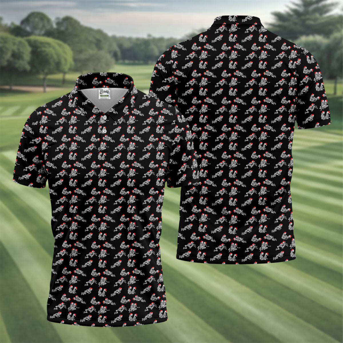 Skeleton Santa Hat Funny Golf Shirt, Fun Golf Shirts For Men, Christmas Golf Shirt, Golf Shirts For Men